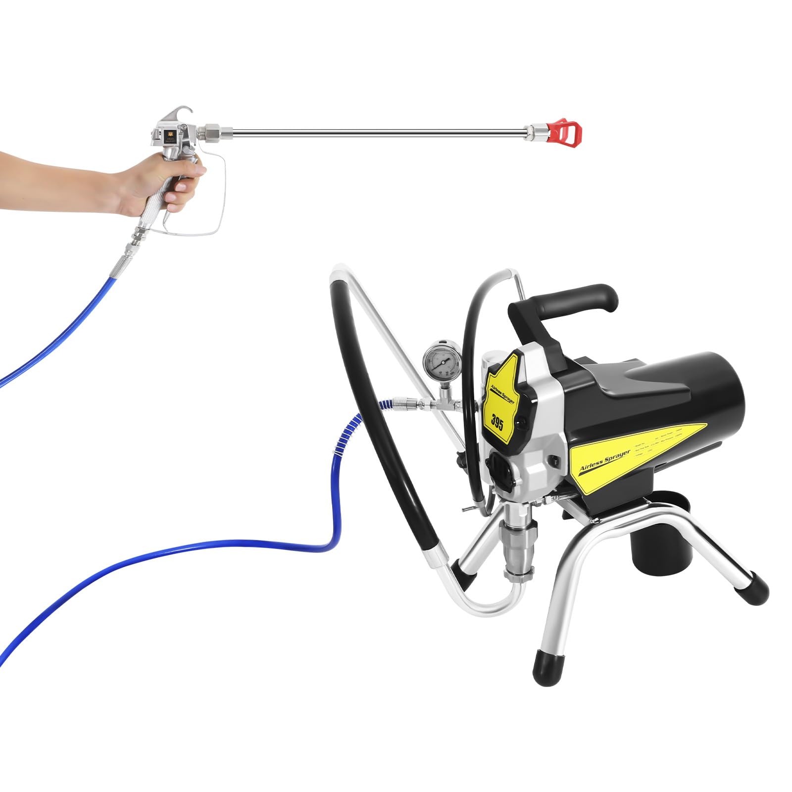 Pistola de pintura de pared Airless con tubo de alta presión y pistola pulverizadora, 1800 W, pulverizador de pintura eléctrico, 3300 PSI Airless para pinturas interiores y exteriores a base de agua y