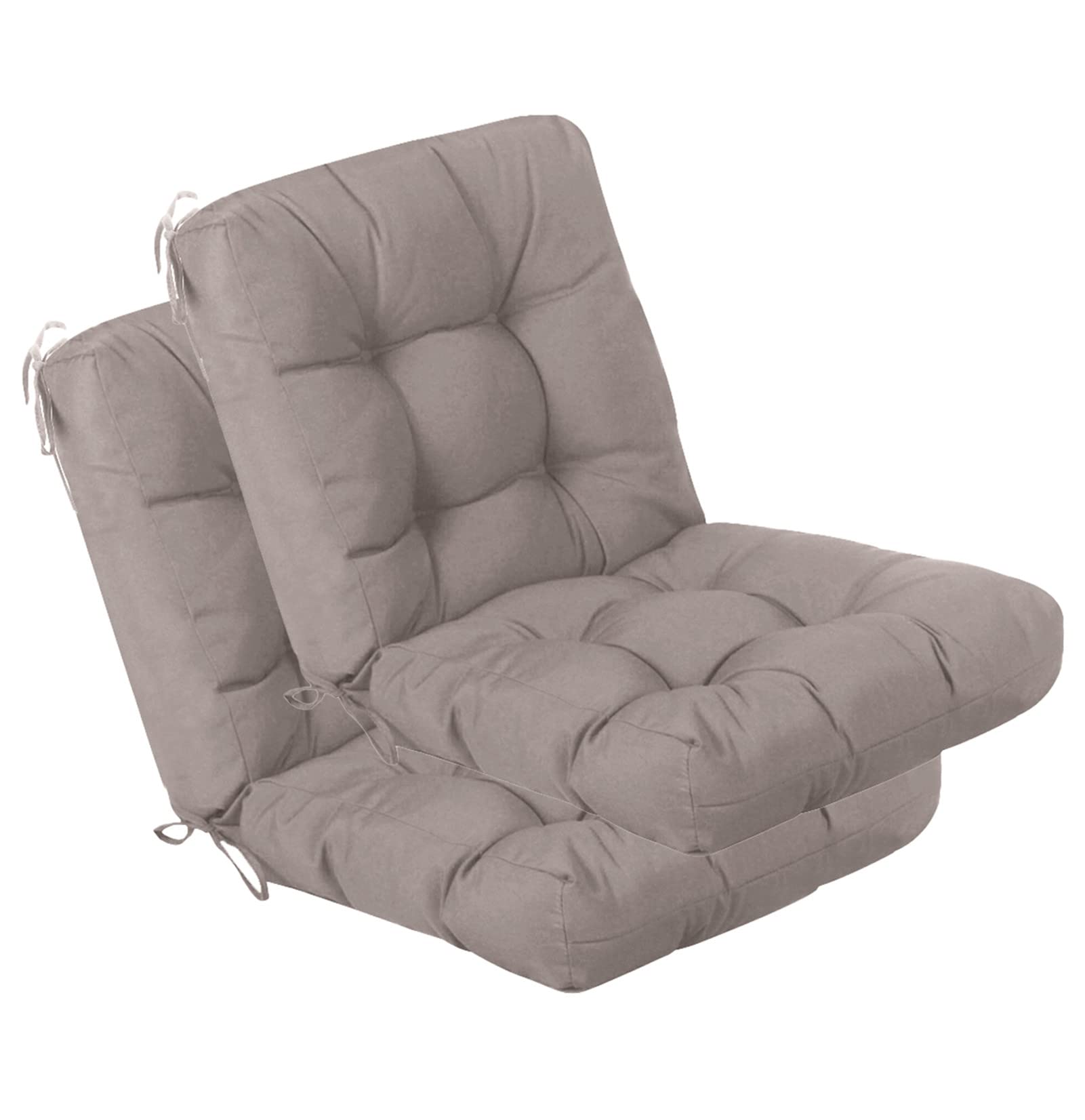 QILLOWAY Outdoor Seat/Back Chair Cushion Tufted Pillow, Spring/Summer Seasonal Replacement Cushions - Set of 2 (Tan/Grey)