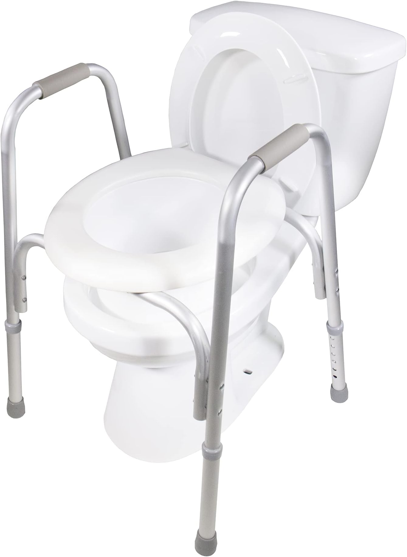 PCP Raised Toilet Seat and Safety Frame, Pre-Assembled Tool Free, Secure Adjustable Height, Made in USA, Regular