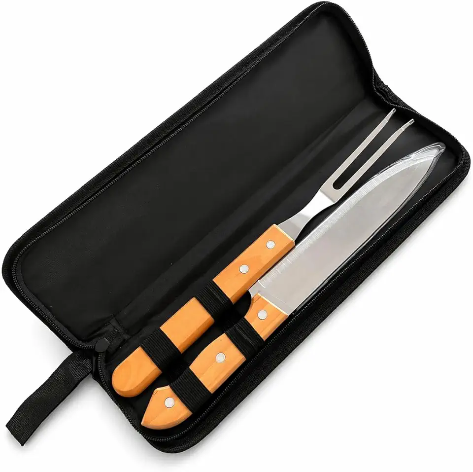 Kit Churrasco 2 Peças em Aço Inox com Cabo de Madeira – Conjunto para Churrasqueiro Premium