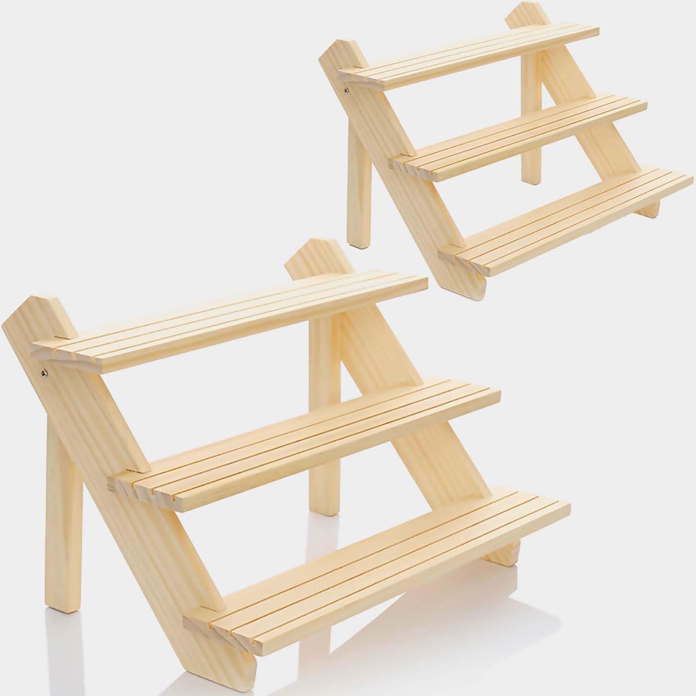 3 Steps Display Riser 2pcs Earring Display Stands Showcase Cascading Merchandise Organizer Tray Vendor Display Supplies for Tabletop Shows Solid Wood…