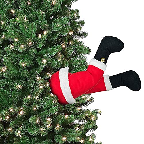 HUIKJI Piernas de Papá Noel y elfo de Navidad, patas de peluche con zapatos, atrapadas en la decoración del árbol de Navidad, adorno decorativo de Papá Noel para árbol de Navidad frontal Cover