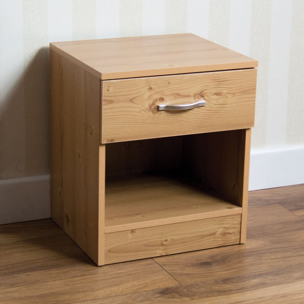 Vida Designs Riano Bedside Table with Drawer Pine Storage Table