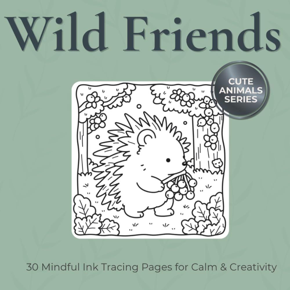 Wild Friends - Ink Tracing Book: Mindful tracing activity to relax and unwind. 30 cute animal images to trace with ink (Mindful Ink Tracing - Cute animals Series)