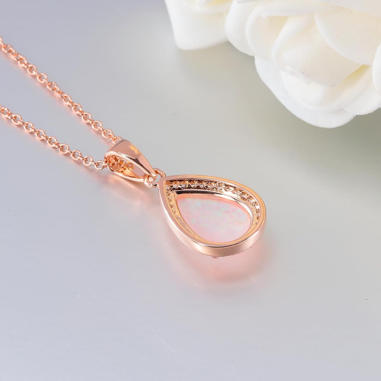 CiNily Pendant Necklace for Women, Created Fire Opal Pear Pendant with Chain, Gemstone Necklaces Opal Jewelry Gift for Wedding Christmas Birthday - Image 5