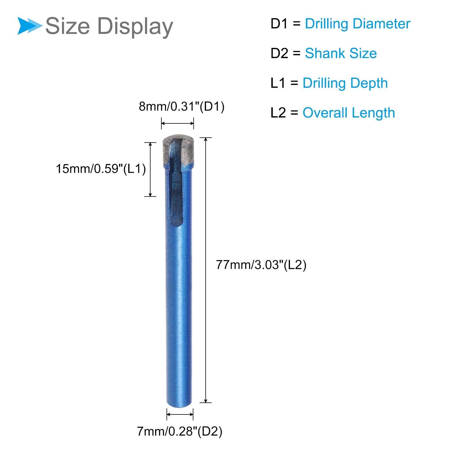 CoCud Diamond Core Drill Bit, 8mm Dia Round Shank, Tiles Stones Marble Concrete Dry/Wet Hole Saws Blue - Image 2