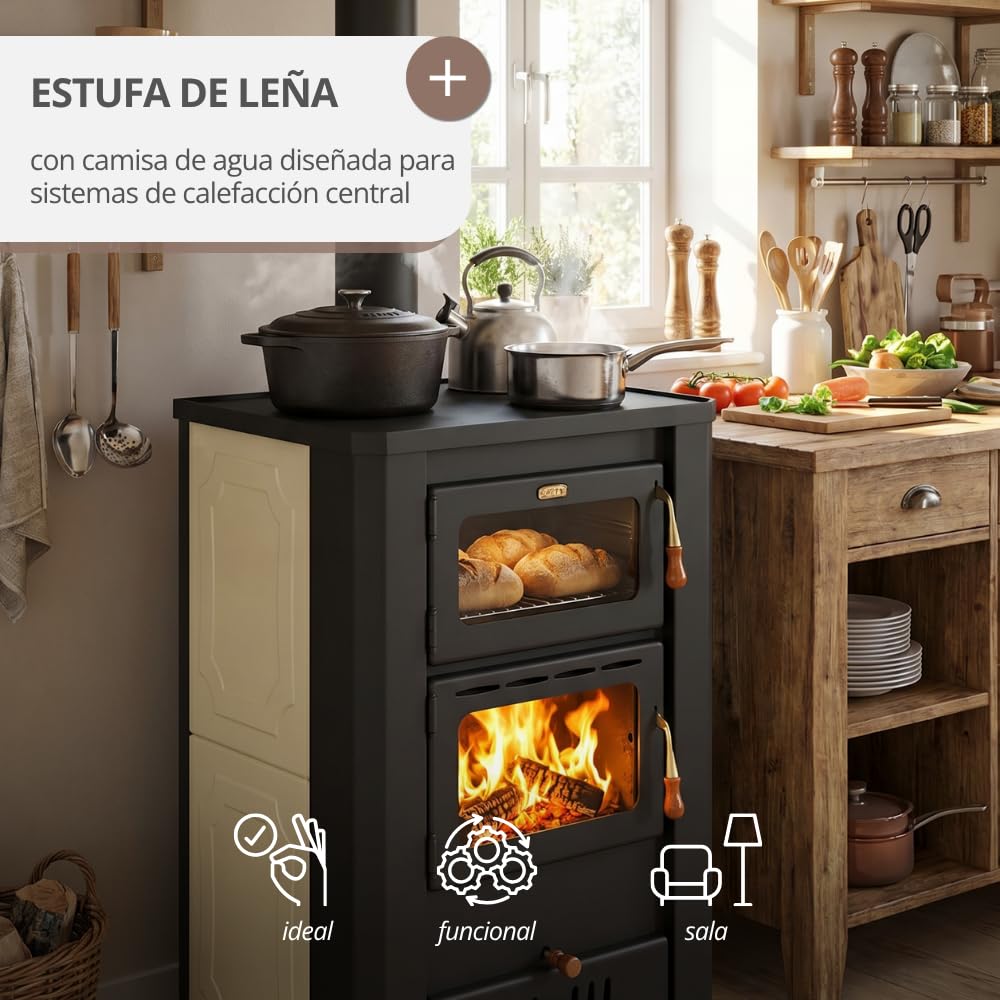 Prity S3 W21 - Estufa de leña (21 kW, revestimiento de agua, calefacción central, certificado CE, estufa de leña de alto rendimiento de la serie S)