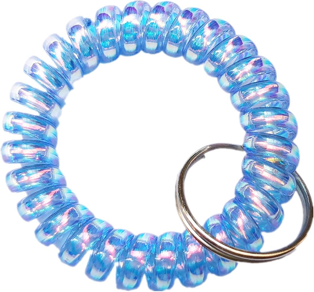 Pack of 5 TPU Plastic Soft Flexible Elastic Sturdy Colorful Rainbow Spring Spiral Coil Wristband Key Chain Ring Holder (Color 1)