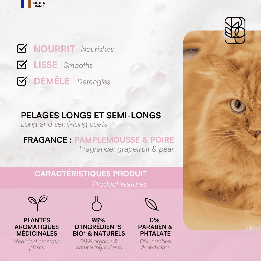 Biogance - Shampooing Poils Longs - Long Coat - 150 ML - Produit hygiène pour Chat - à Base d’Huile de jojoba, d’Evening Primrose, d’inuline
