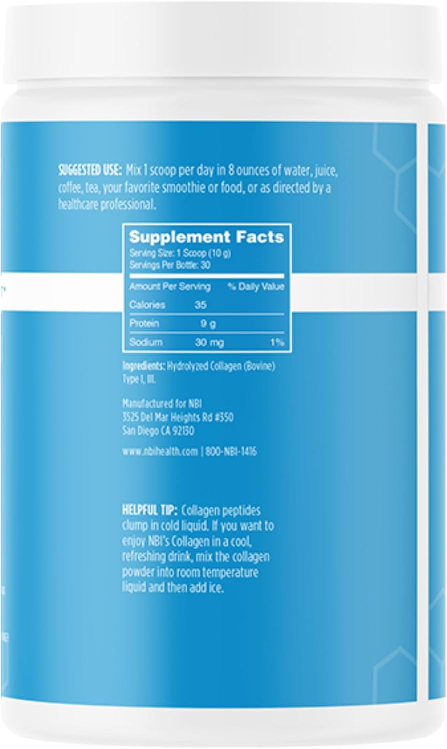 NBI Unflavored, Collagen Peptides Powder, Paleo- and Keto Friendly, Type I and III Hydrolyzed Collagen, Amino Acids Supplement, Dairy Free, Soy Free, Gluten Free