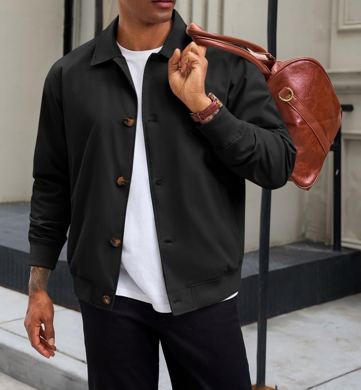 ZAFUL Mens Lightweight Jackets Button Down Casual Windbreaker Vintage Fall Bomber Jacket with Pockets