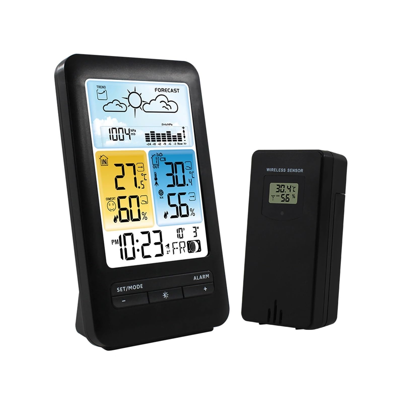 Stacja pogodowa LCD Budzik z funkcją drzemki Cyfrowy monitor temperatury wewnętrznej i zewnętrznej, wilgotnościomierz, termohigrometr z podświetleniem