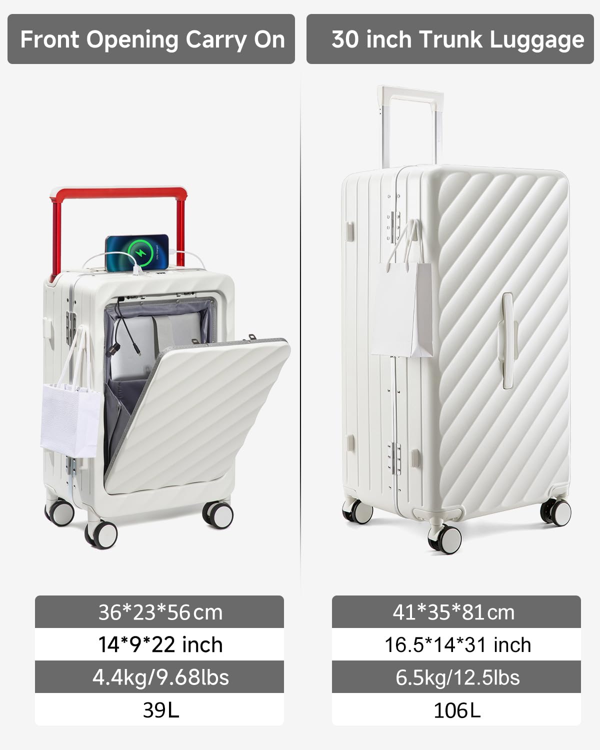 Sea choice Kofferset 2 Teilig Hartschale Trolley 20inch Handgepäck mit Laptopfach und Große Kapazität 30inch Koffer für alle Reise Alu-Rahmen Polycarbonat mit 4 Doppelräder TSA Zahlenschloss