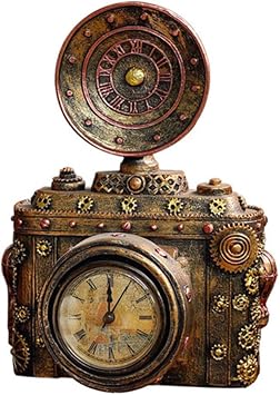Charmgle Novelty Retro Antique Locomotive Clock Resin Model Ornament Home Bar Cafe Gift Decoration Props Camera