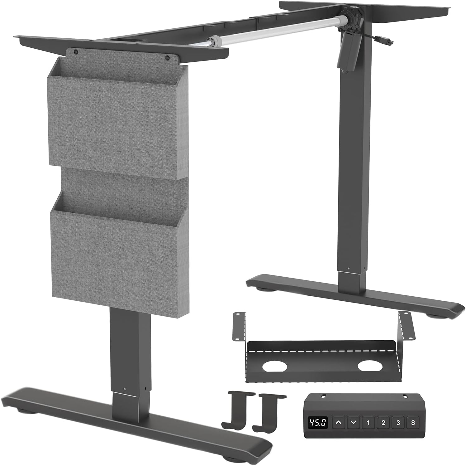 Standing Desk Frame, Stand up Desk Frame Workstation, Electric Adjustable Legs, 3 Memory Height Settings, with Cable Management Tray and Storage Bag, 2pcs Headphone Hook
