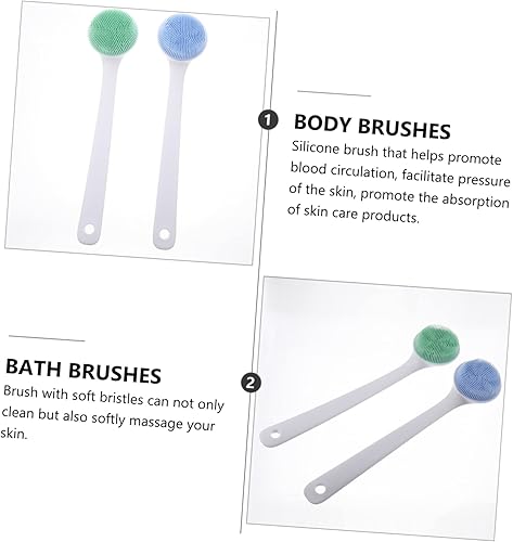 Miniatura 9 de FOMIYES Cepillo de baño de mango largo 2 unids cepillo corporal para exfoliante de silicona para limpieza de masaje de baño