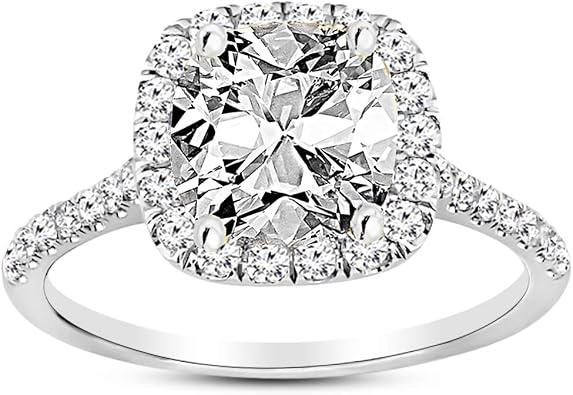 18K White Gold 1-5 Carat Lab Grown Cushion Cut Halo IGI Diamond Engagement Ring D-E Color VVS1-VVS2