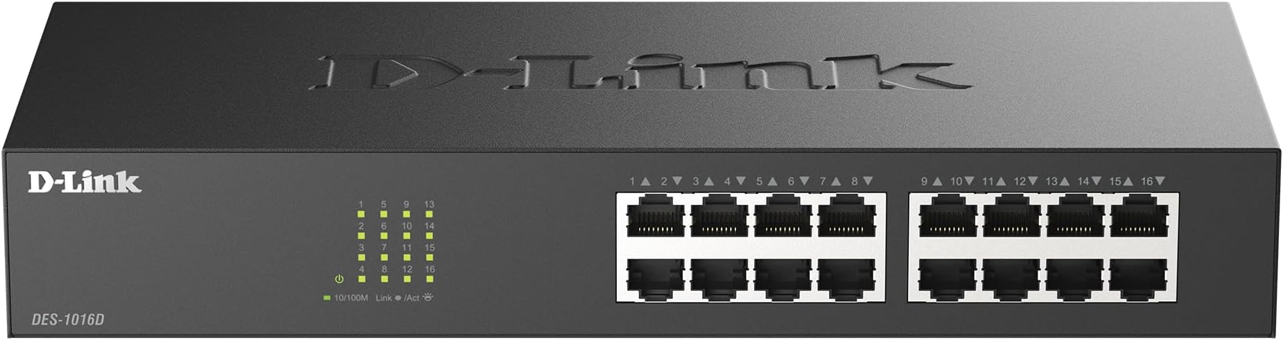 D-Link 16 Port Fast Ethernet Switch Unmanaged 10/100 Mbps Desktop Rackmount Plug and Play Metal Housing Fanless Design EEE (DES-1016D)