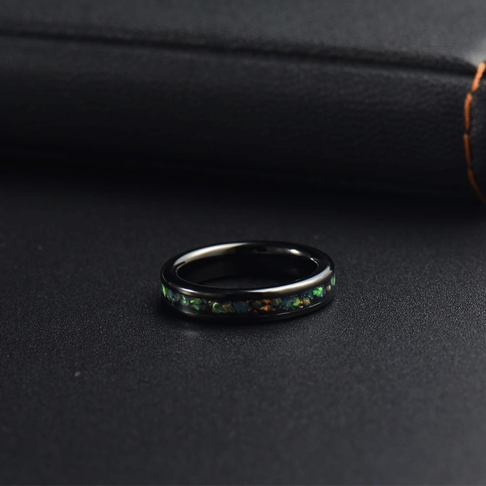 Anillo de compromiso para hombres y mujeres, juego de anillos de boda de acero inoxidable para parejas, redondos de 4 mm con ópalo colorido negro