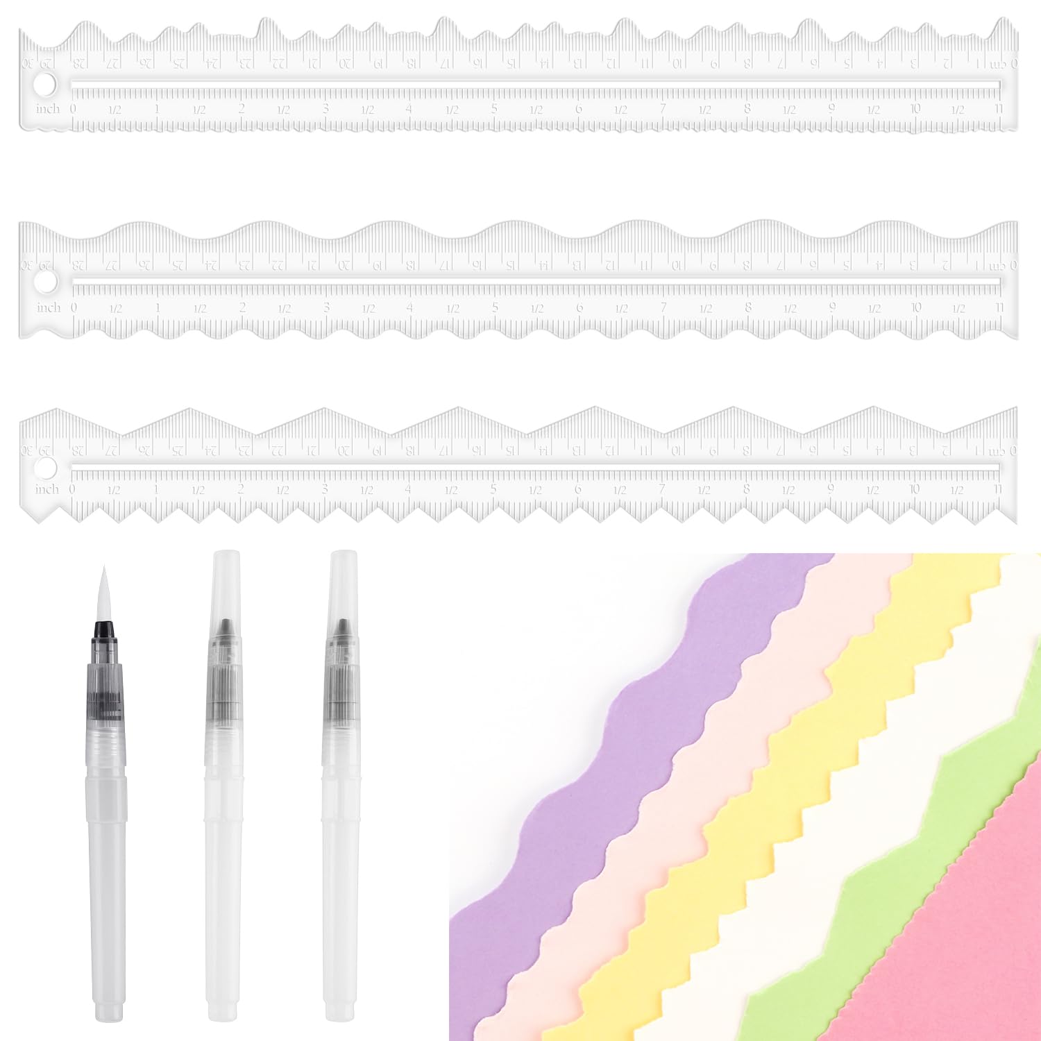 3 PCS Tear Rulers Guides Acrylic Paper Tearing Ruler Deckle Edge Ruler for Card Making Scrapbooking Craft Decor School Office DIY Cutting Dies Tools (11.8x1.3Inch)