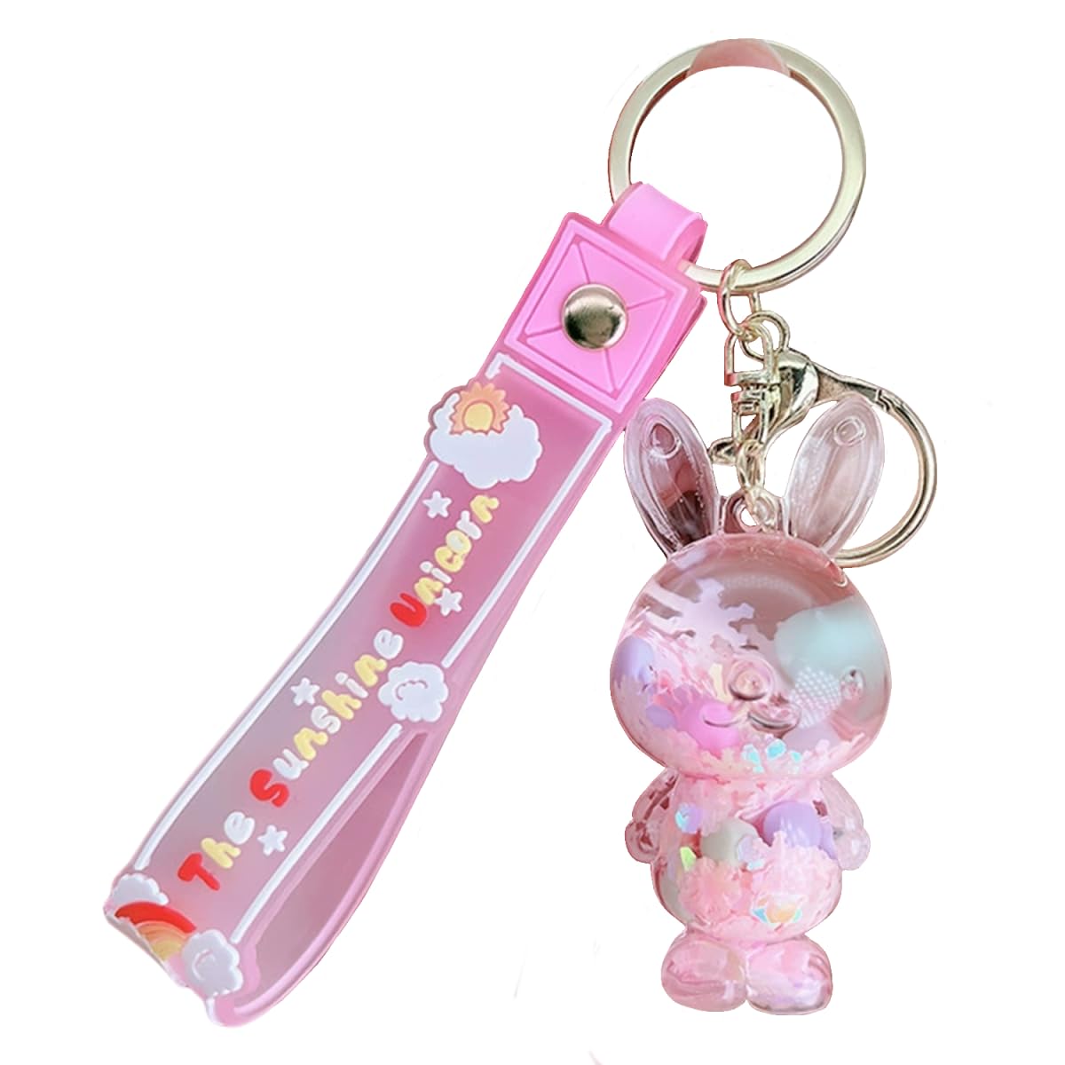 JTDZ Cute Rabbit Liquid Keychain Creative Floating Pink Dreamy Flower Quicksand Animal Keyring Backpack Pendant for Girl