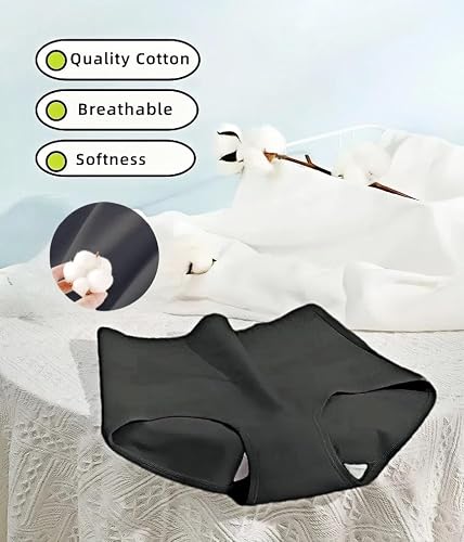 FancyTwig Women's Stylish High Waisted Cotton Breathable Thin Underwear Full Coverage Tummy Control Briefs 4 Pack (US, Alpha, X-Large, Regular, Regular, Black,Black,Black,Black) — view 6