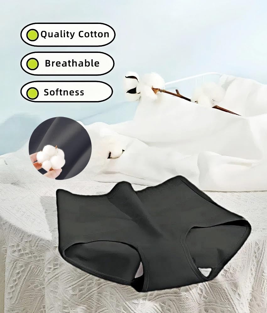 FancyTwig Women's Stylish High Waisted Cotton Breathable Thin Underwear Full Coverage Tummy Control Briefs 4 Pack (US, Alpha, Large, Regular, Regular, Black,Black,Black,Black) - image 6