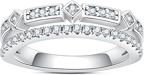 Anillos de eternidad de moissanita, anillos de boda, color D, claridad VVS1, redondo, corte brillante, plata de ley 925, 56 piedras, anillos de