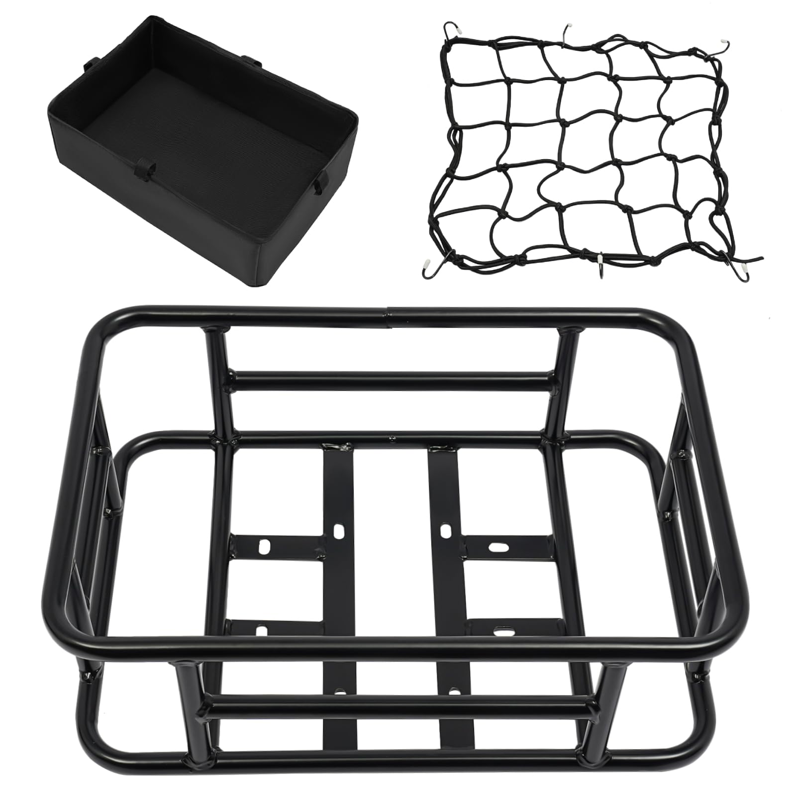 Panier de vélo arrière avec filet cargo et doublure, grand panier de vélo en métal à l'arrière, porte-bagages arrière robuste pour la plupart des vélos et vélos électriques