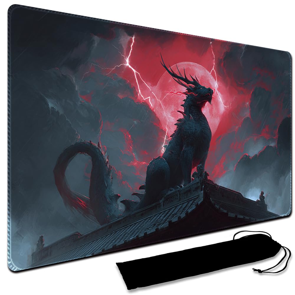 MTG Playmat, 60 x 35CM MTG Playmat with Zones, Stitched Edges Game Play Mat Trading Card Game Playmats Mouse Pad Smooth Rubber Surface TCG Game Mat with Storage Bag (No Zone,14)