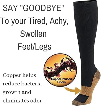 3 Pirs Copper Compression Socks for Men & Women (20-30 mmHg) Best Graduated Athletic Fit for Running, Nurses, Flight Travel & Maternity Pregnancy - Boost Stamina, Circulation & Recovery