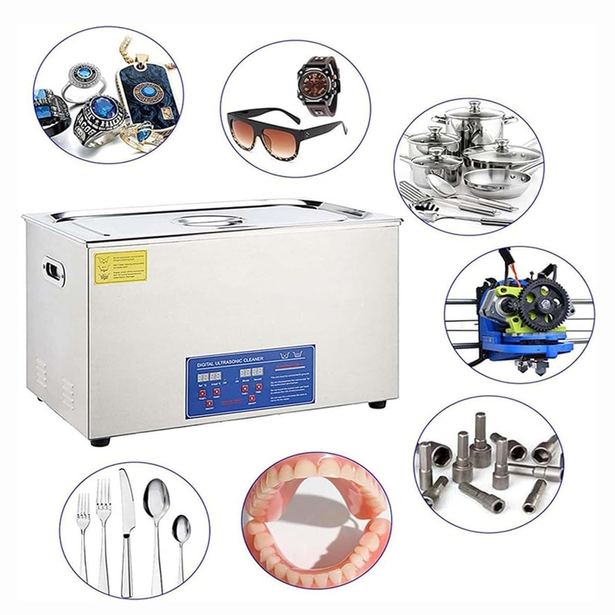 Pulitore ad ultrasuoni con timer e stendibiancheria per dischi in vinile, orologi, gioielli, occhiali, accessori industriali