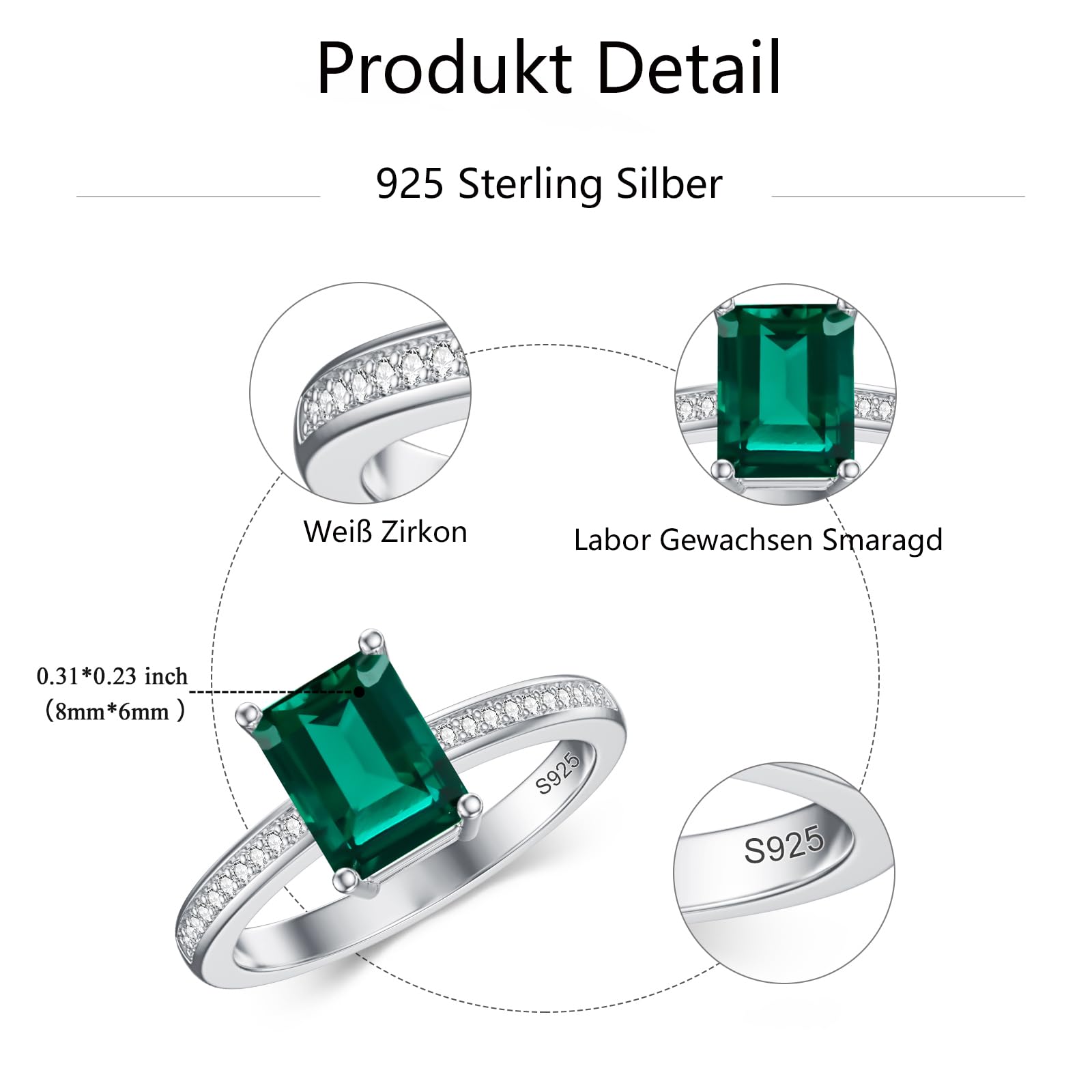 925 Sterling Silber 8mm*6mm Smaragd Schneiden Amethyst Riings/Smaragd Ringe Solitär Engagement Ring für Frauen