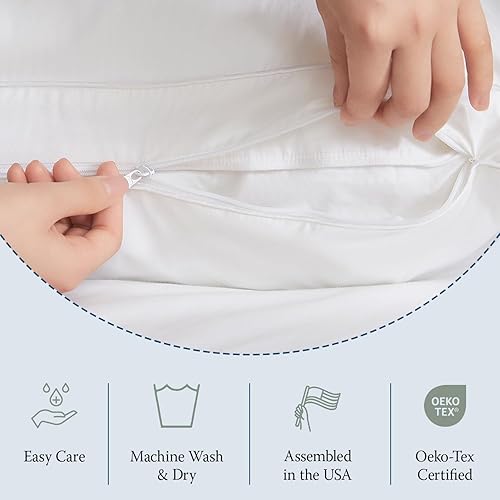 Miniatura 4 de DOWNLITE Almohada ajustable de plumón de ganso blanco 3 en 1, tamaño King, 20 x 36 pulgadas, tela de algodón hipoalergénica, opciones de densidad