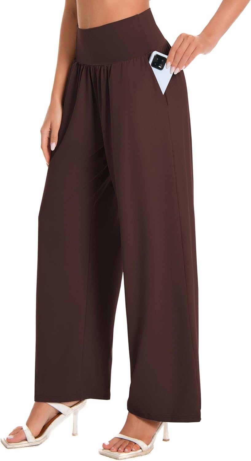 BUBBLELIME 20"/27"/29"/31"/33"/35" Women's High Waist Wide Leg Yoga Pants Loose Comfy Lounge CasualSweatpants with Pockets -Dark Coffee X-Large 31" Inseam - Image 2