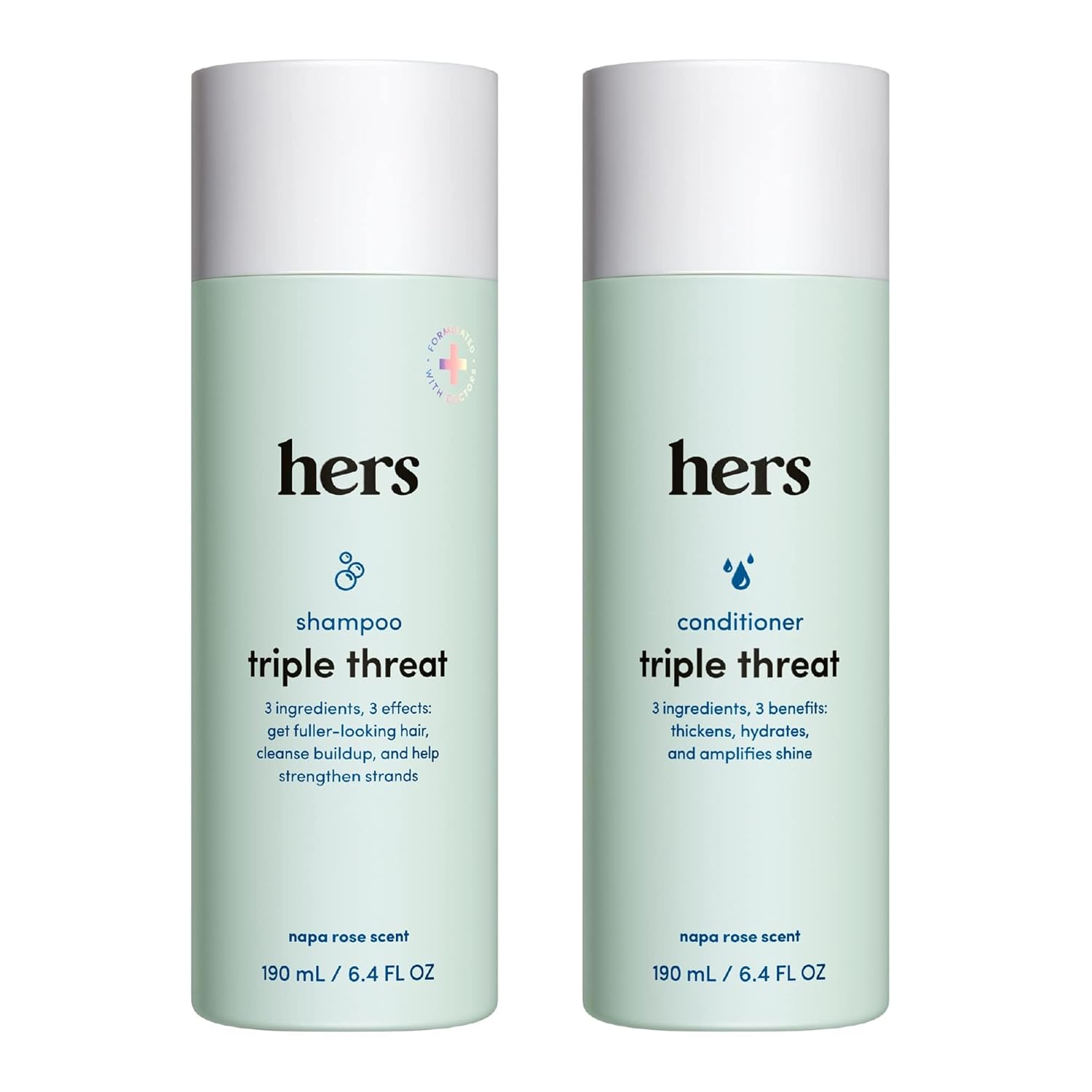hers Triple Threat Shampoo and Conditioner Set for Women- Thickening, Moisturizing, Reduces Shedding- Color Safe Hair Loss Shampoo and Conditioner- 2 pack, 6.4oz hers Triple Threat Shampoo and Conditioner Set for Women- Thickening, Moisturizing, Reduces Shedding- Color Safe Hair Loss Shampoo and Conditioner- 2 pack, 6.4oz