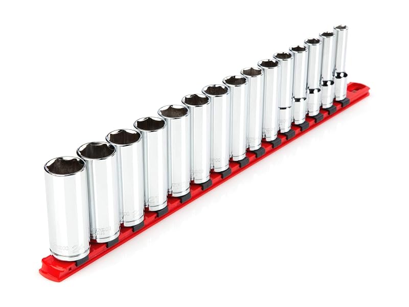 Jogo de Soquetes Profundos TEKTON 12,7 mm (1/2 pol.) com Encaixe de 6 Pontos e Trilho, SHD92106, 15 Peças