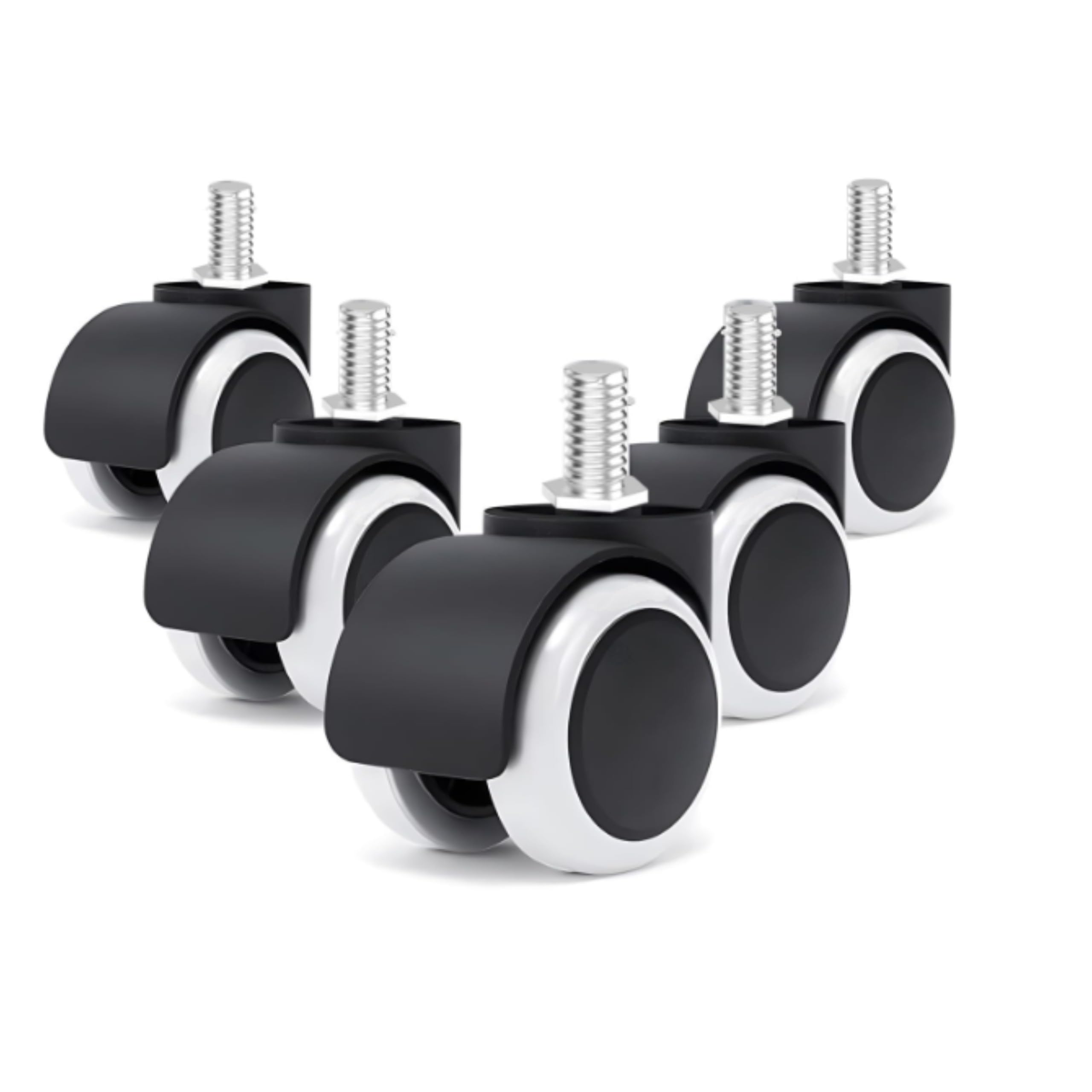 "Premium Office Chair Thread Type Wheels- Safe for All Floors, Smooth & Silent Rolling, Universal Fit, Heavy-Duty Replacement Caster Set in White-Black Combination (Pack of 5 Piece)