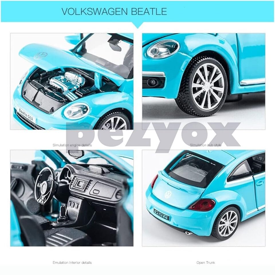 Image of Volkswagen Beetle Alloy Simulation Car Model Sound and Light Pull Back Toy Car 1:32 Sophisticated Gift Choice (Blue)