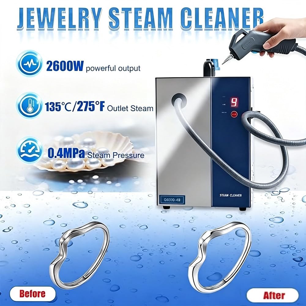 Profesjonalna myjka parowa do biżuterii – wysokociśnieniowe urządzenie ze stali nierdzewnej 3Lspraygun | 1300 W / 2600 W, temperatura pary 135°C; do złota, srebra, diamentów, pierścionków i zegarków – idealna salonów jubilerskich