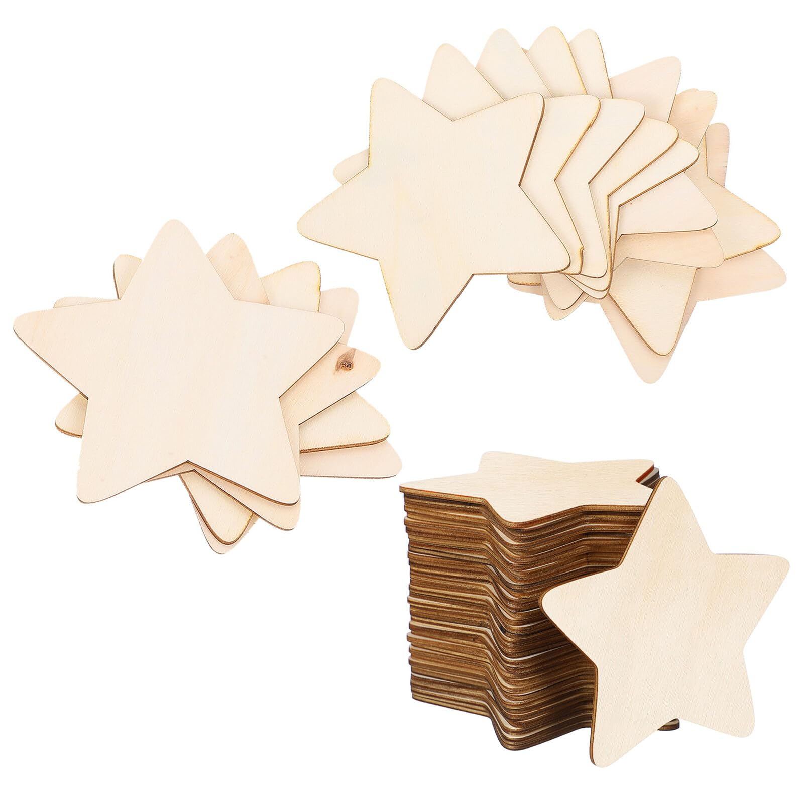 Holibanna 50 Pezzi Stelle in Legno per Decorazioni Fai da Te Sagome Stella Cinque Punte da Colorare Accessori Artigianali per Pittura e Creatività