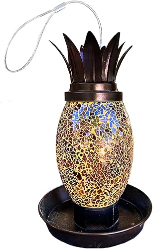 Miniatura 3 de Lily's Home Comedero colgante de vidrio mosaico para pájaros silvestres exteriores. con perchas cortas para pájaros pequeños a medianos. Disuadir a