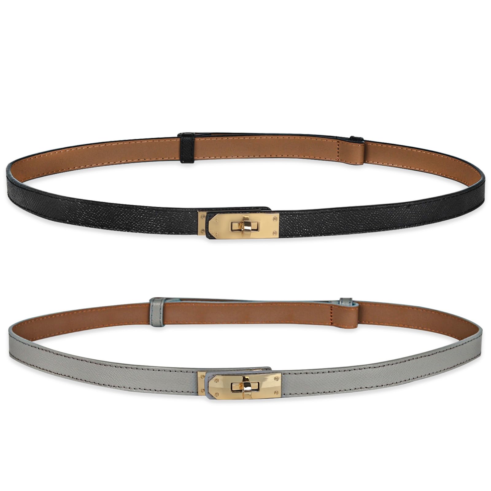 Women's Fashion Classic Metal Buckle Leather Belt with Jeans Dress