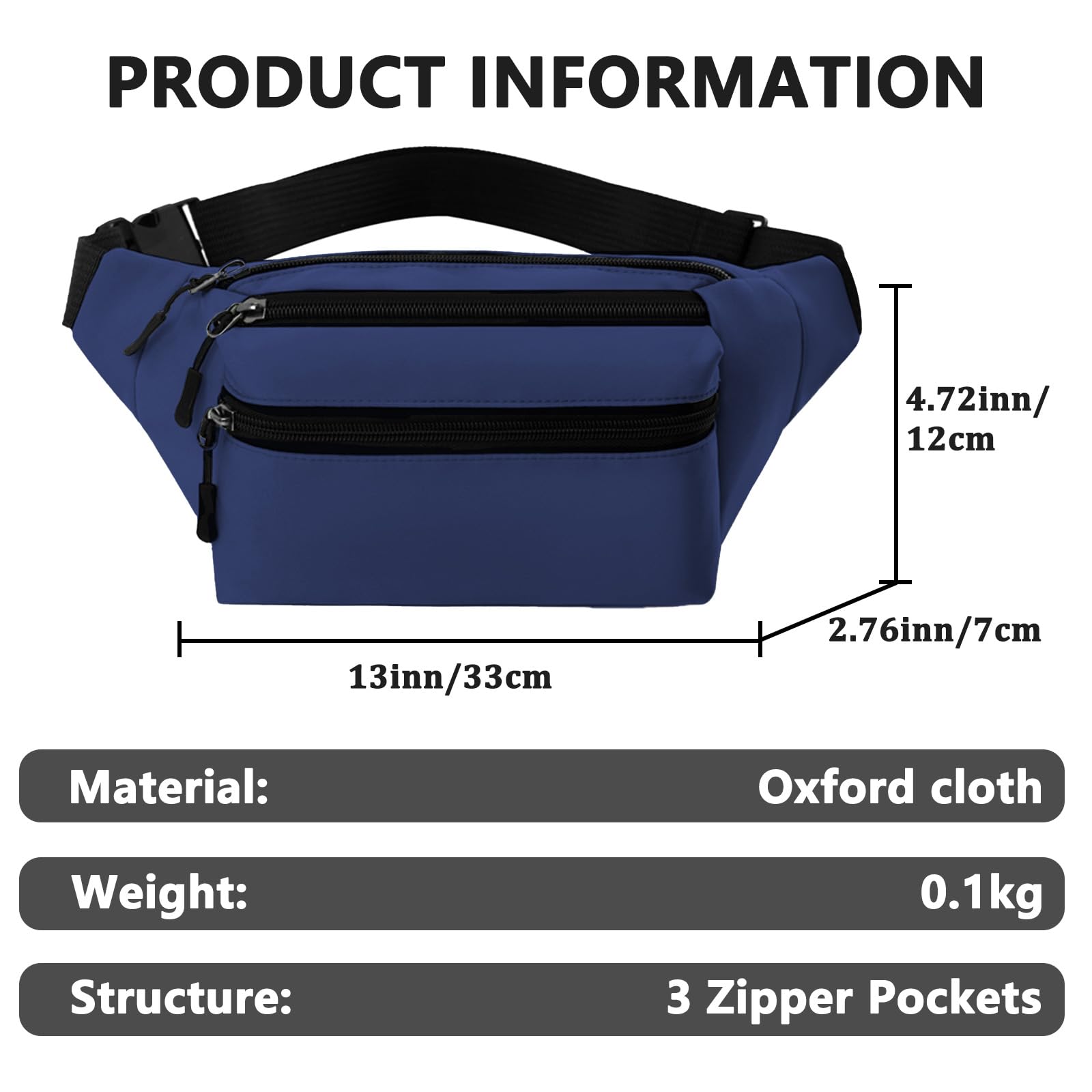 Bum Bag for Men Women Waterproof Waist Pack with Adjustable Belt 3 Zipper Pockets Lightweight Water-Resistant Fanny Pack for Travel Sports Running Hiking — view 2