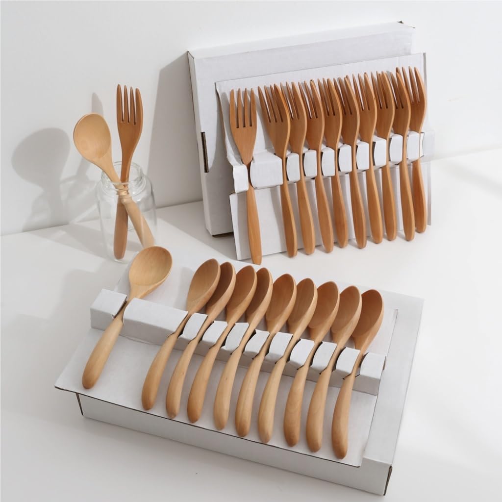 kaffeelöffel 5 stücke/10 stücke Kreative Holz Löffel Gabel Geschirr Set Haushalts Löffel Kaffee Holz Löffel Rühren Löffel (Color : A, Size : 27.5cm*18.5cm*4.5cm)