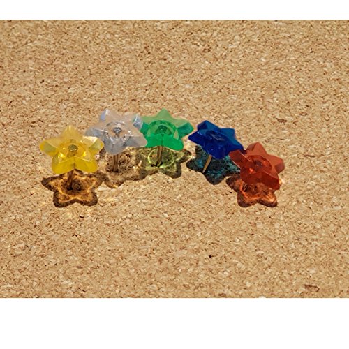 Joyci 50Piece Push Pins Trans Colors Star Drawing Pin Plan Head 0.6" Diameter #TOP3