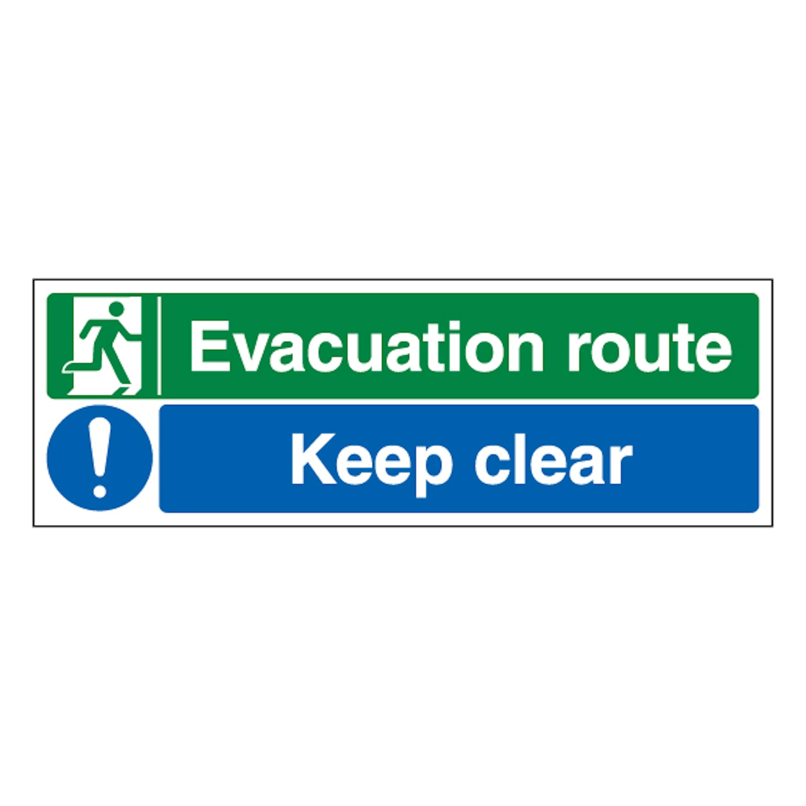 V Safety Evacuation Route/Keep Clear 600 x 200 mm - 1mm Rigid Plastic Safety Sign - Emergency Exit Route Marker – Fire Safety & Emergency Access – Landscape ISO 7010 Compliant