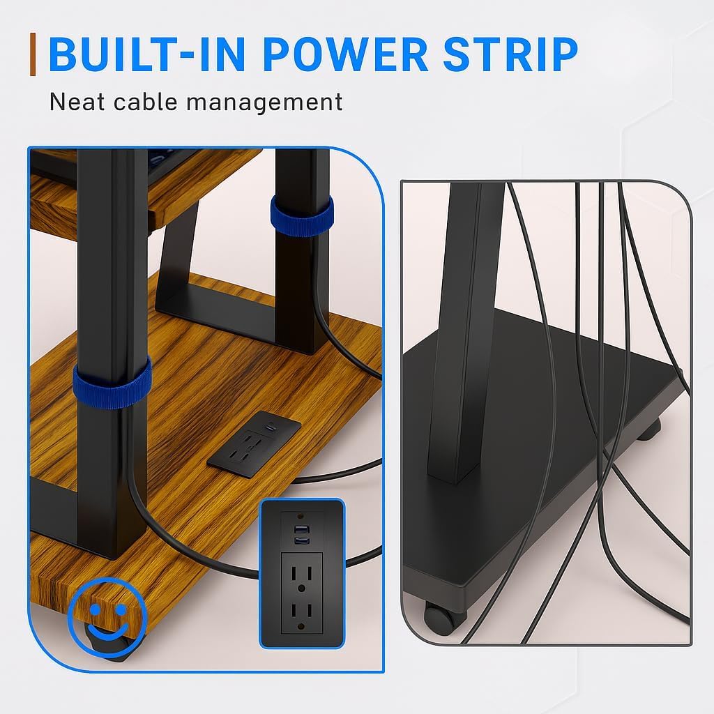 Rolling TV Stand for 32-80 Inch TVs, Mobile TV Cart with Power Outlet, Outdoor Tv Stand with Wheels, Portable tv Stands for LCD OLED 4K Flat/Curved Panels Max VESA 600x400mm (Walnut)