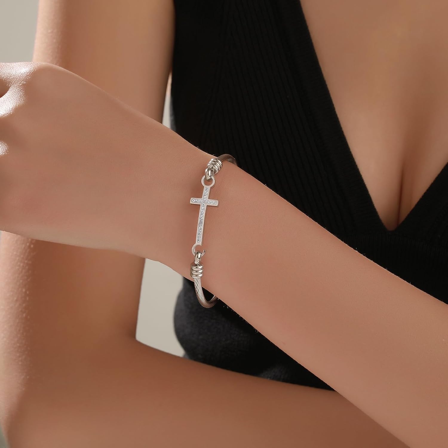 DS Religious Gift for Her Christian Cross Bracelet Bible Verse God is Within Her She Will Not Fall Inspirational Bracelets For Women Stainless Steel Jewelry Gift To Daughter Best Friend - Image 4