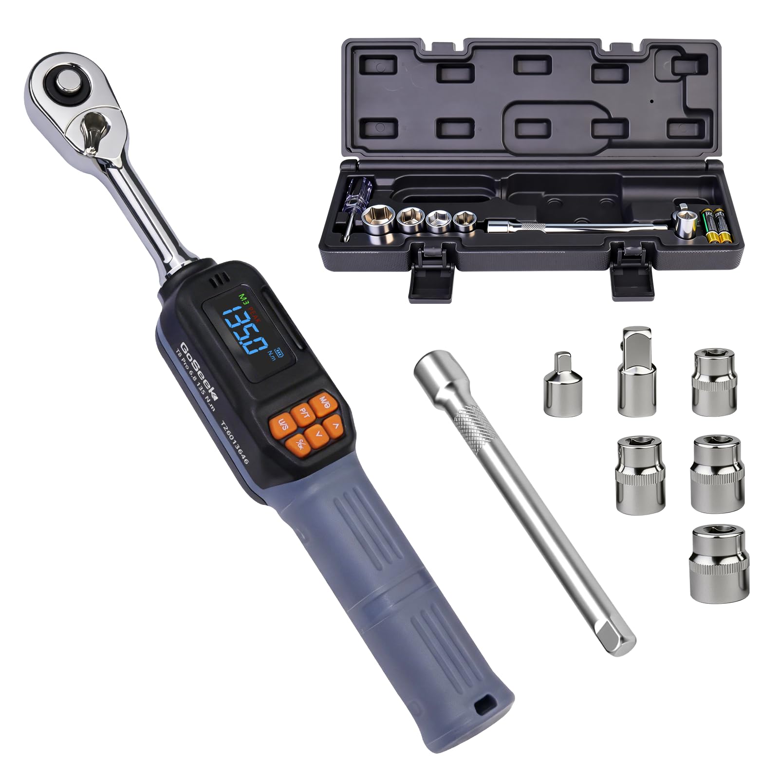 DOWOX 0.4-8Nm Digital Torque Screwdriver Ratchet, 1/4" Drive Precision Torque Wrench Set with 20 S2 Steel Bits, 5 CRV Sockets, Extension Bar, Buzzer & LED Alert for Bike Repair, Electronics, DIY